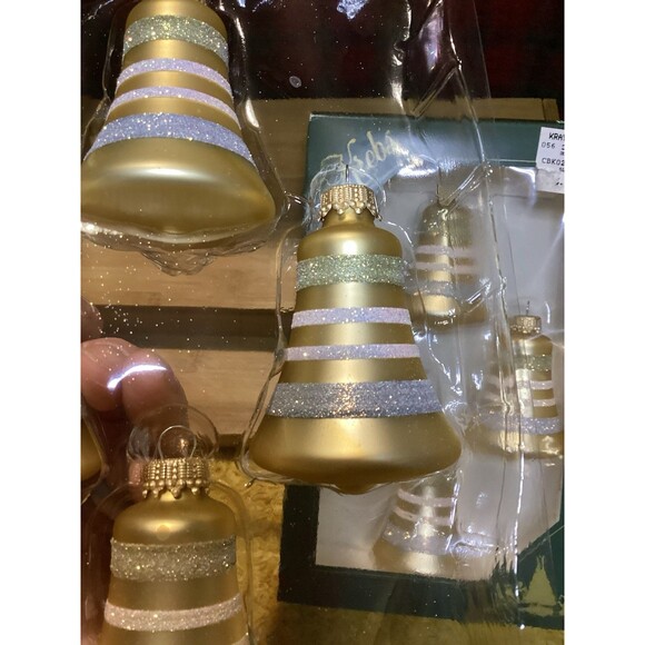 KREBS Glass Christmas Ornaments Tiffany Chiffon Matte Bells Glitter Stripes - Picture 8 of 9